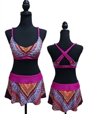 Prana Satki Skirtini Set Bralette Top & Skirt Fuchsia Panama